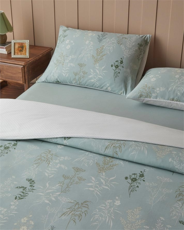 Floral Hush Pamuk Tek Kişilik Çarşaflı Nevresim Takımı 160x220 cm Yeşil