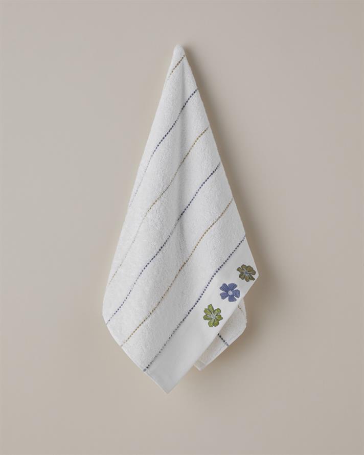 Floral Line Pamuk Nakışlı Yüz Havlusu 50x80 cm Beyaz