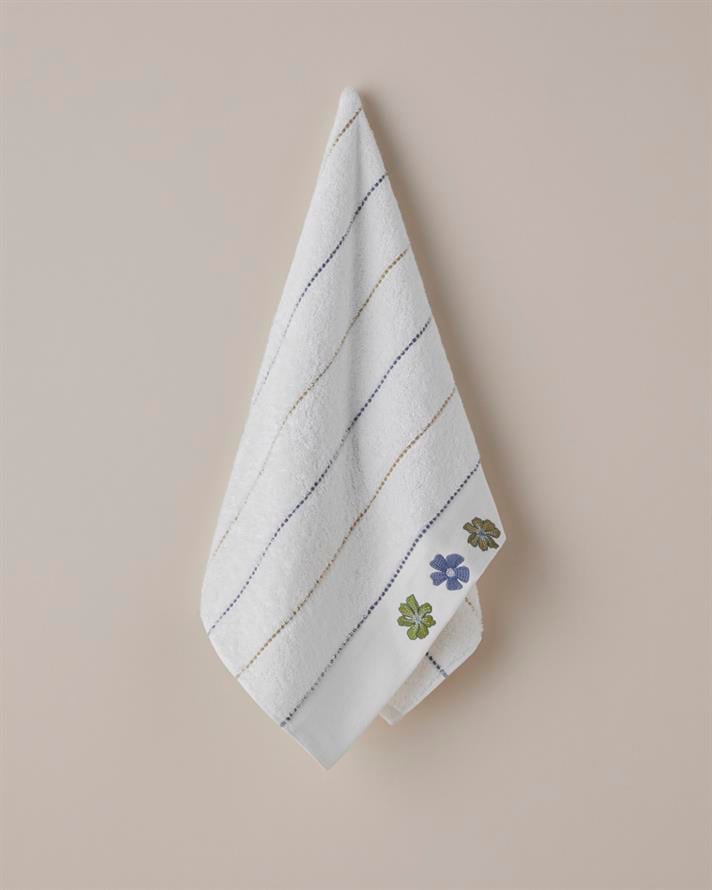 Floral Line Pamuk Nakışlı Yüz Havlusu 50x80 cm Beyaz