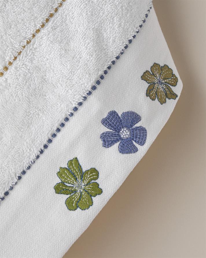Floral Line Pamuk Nakışlı Yüz Havlusu 50x80 cm Beyaz