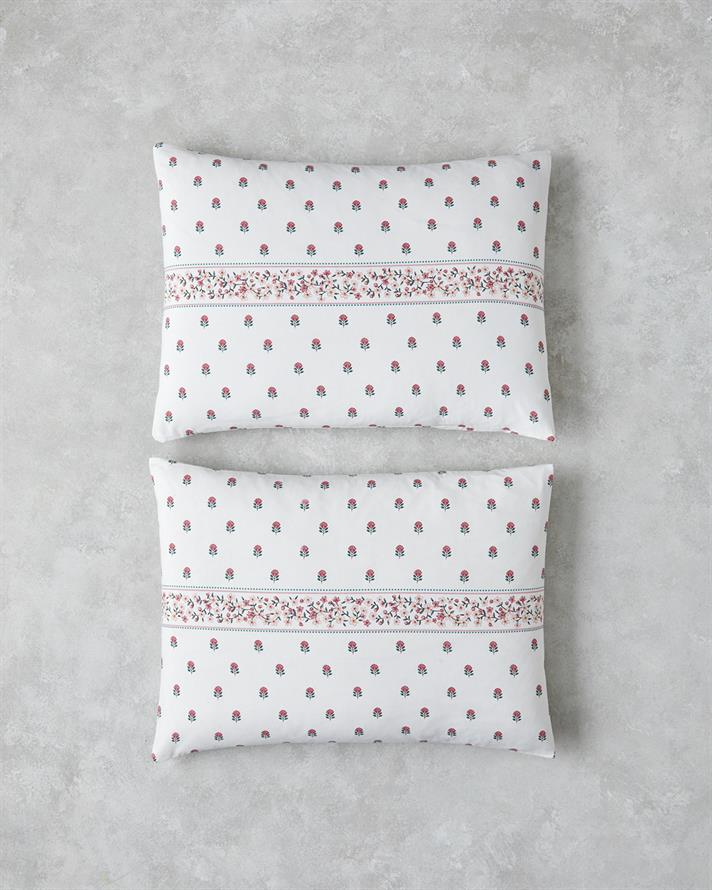 Floral Lines Kolay Ütülenir 2li Yastık Kılıfı 50x70 cm Pembe