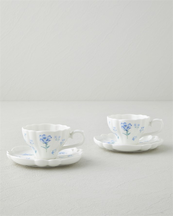 Floral Morning Porselen 4 Parça 2 Kişilik Kahve Fincan Takımı 90 ml Mavi