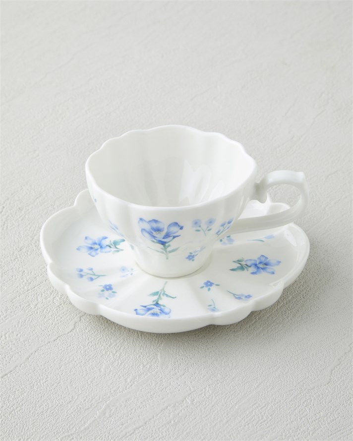 Floral Morning Porselen 4 Parça 2 Kişilik Kahve Fincan Takımı 90 ml Mavi