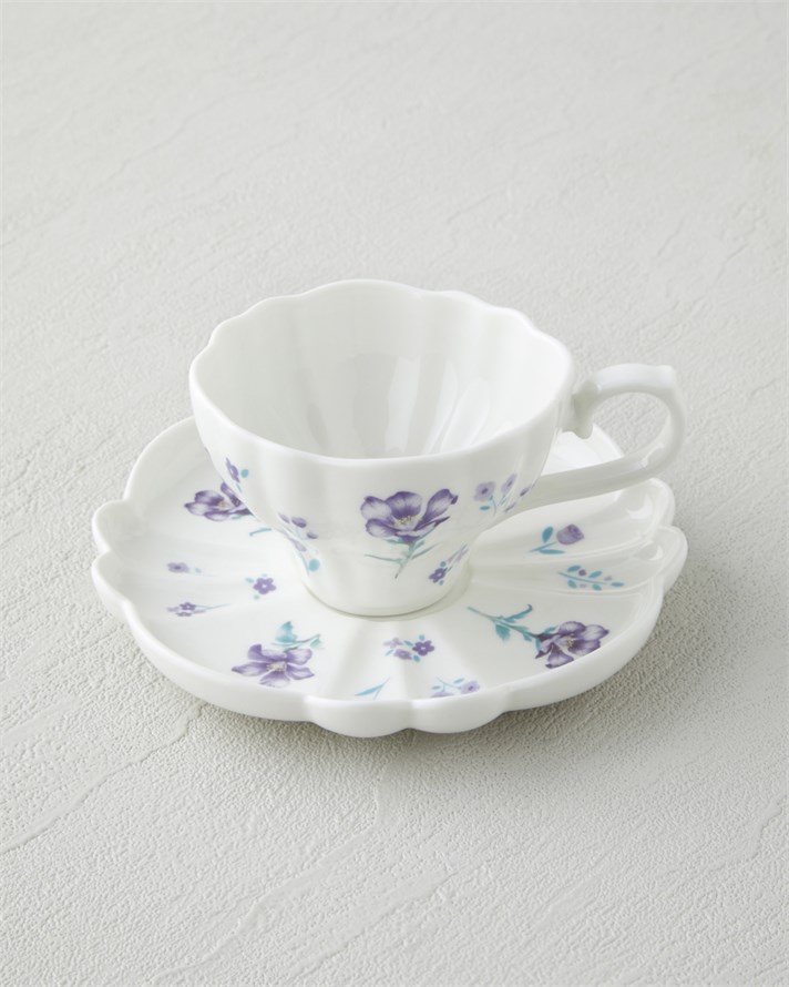 Floral Morning Porselen 4 Parça 2 Kişilik Kahve Fincan Takımı 90 ml Mor