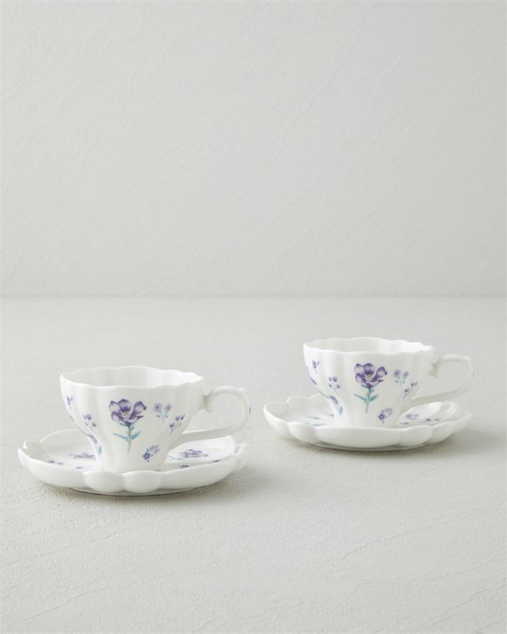 Floral Morning Porselen 4 Parça 2 Kişilik Kahve Fincan Takımı 90 ml Mor