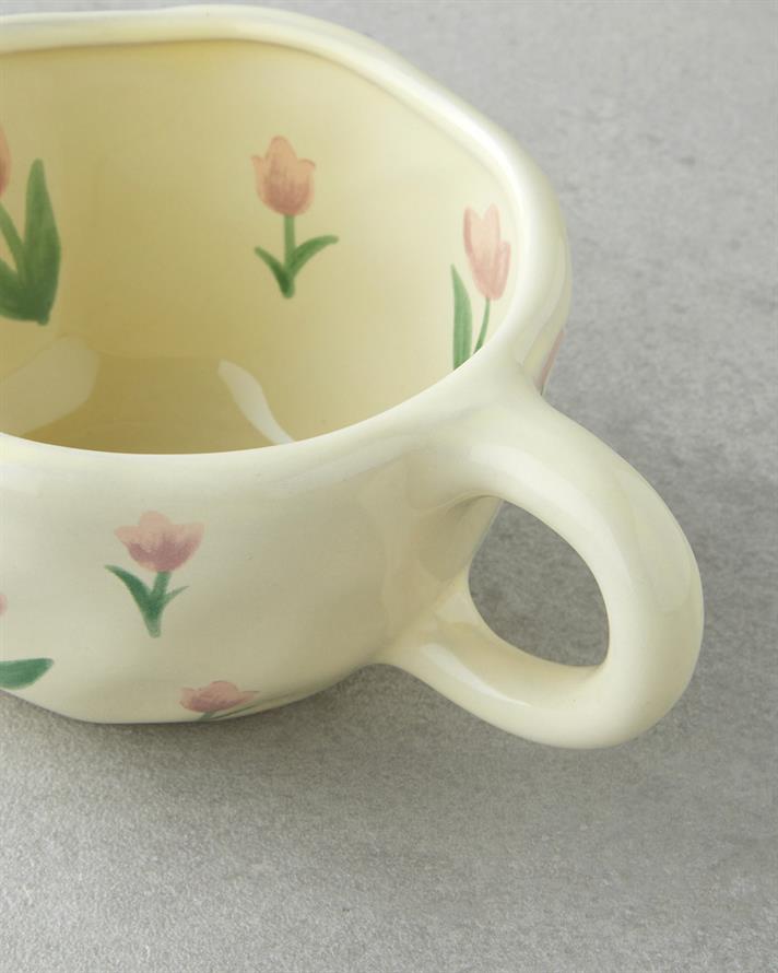 Floral Pinky Stoneware Kupa 300 ml Pembe - Yeşil