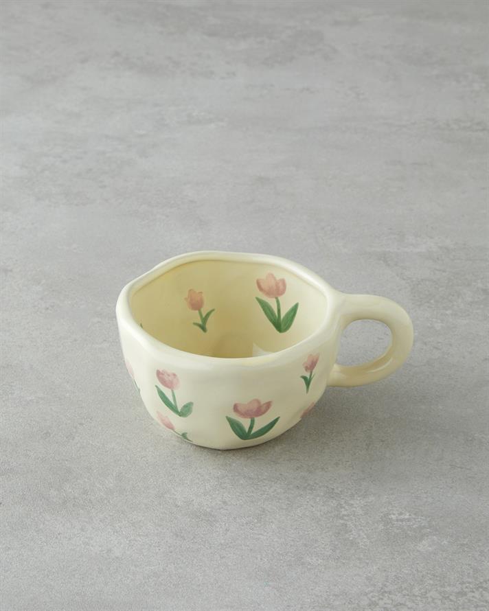Floral Pinky Stoneware Kupa 300 ml Pembe - Yeşil