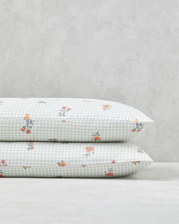 Floral Plaid Kolay Ütülenir 2li Yastık Kılıfı 50x70 cm Pembe - Yeşil