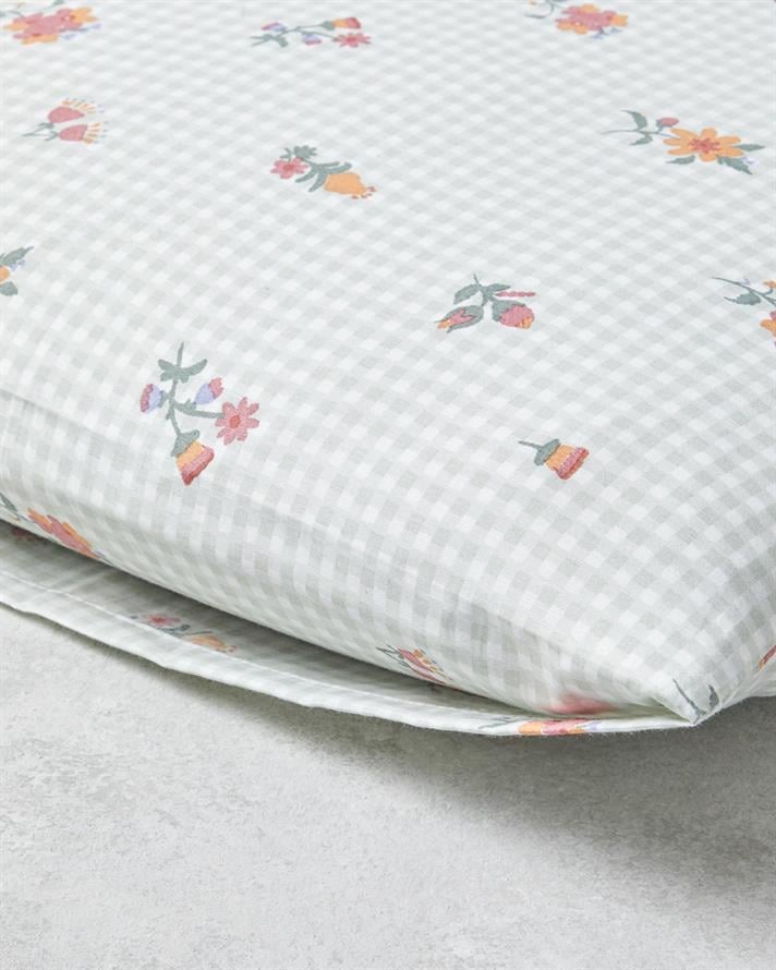 Floral Plaid Kolay Ütülenir 2li Yastık Kılıfı 50x70 cm Pembe - Yeşil