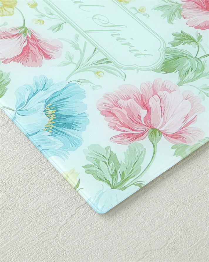 Floral Spirit Cam Kesme Tahtası 25x35 cm Pembe - Mavi