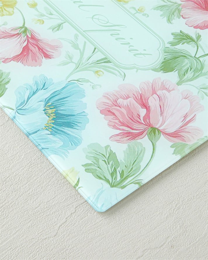 Floral Spirit Cam Kesme Tahtası 25x35 cm Pembe - Mavi