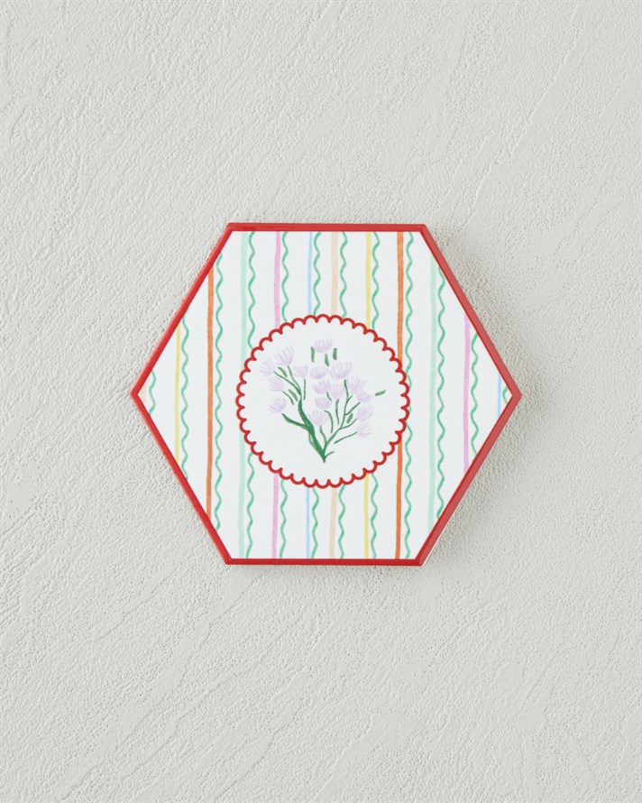 Floral Stripe Seramik Bardak Altlığı 11 cm Renkli