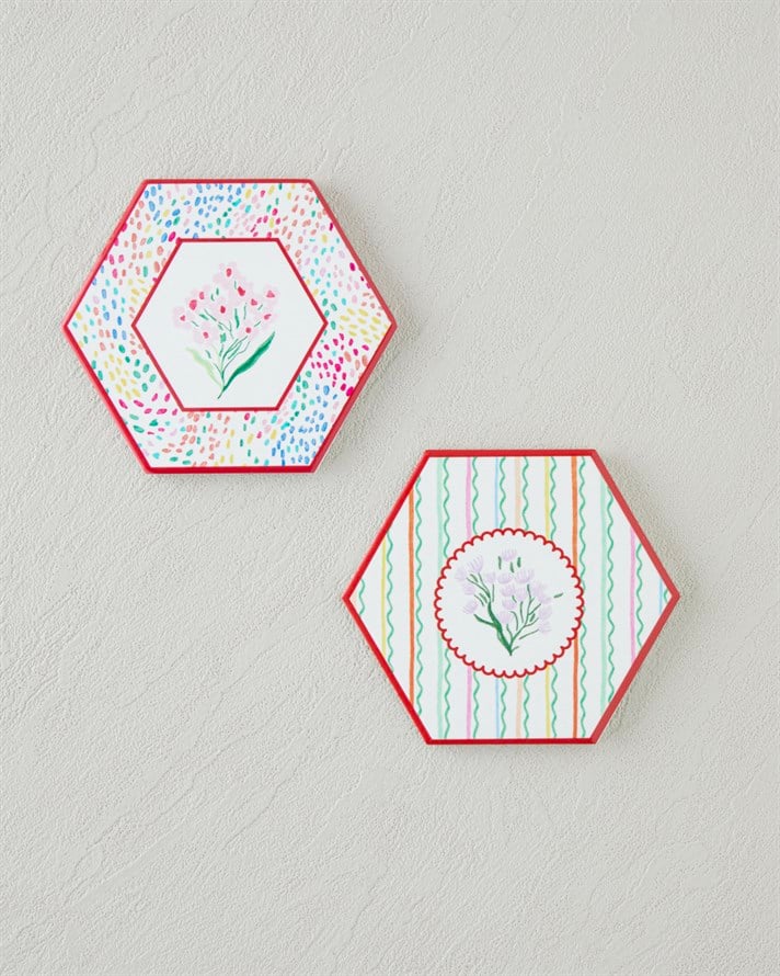 Floral Stripe Seramik Bardak Altlığı 11 cm Renkli