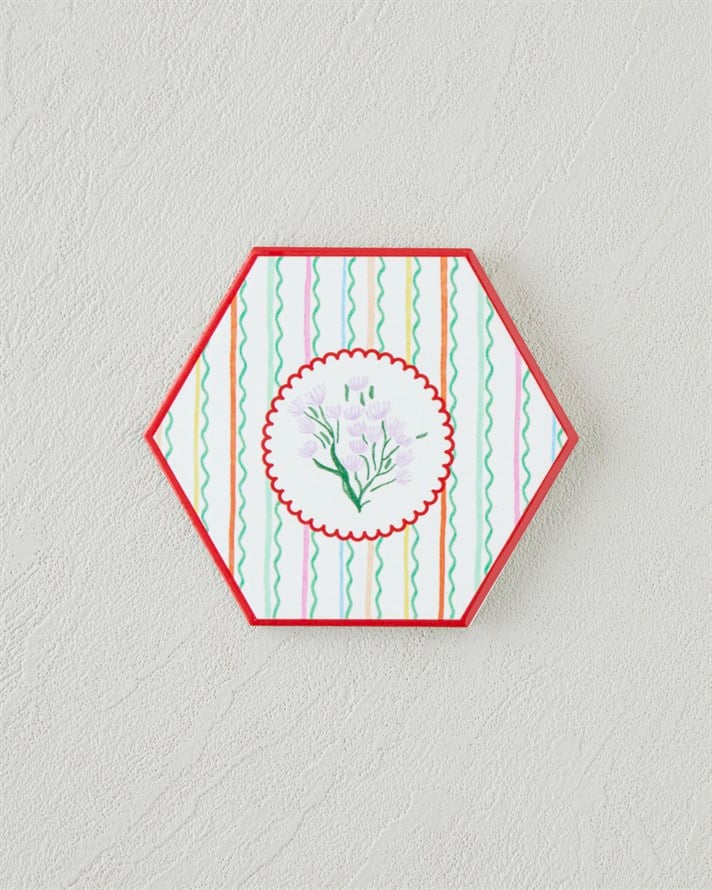 Floral Stripe Seramik Bardak Altlığı 11 cm Renkli