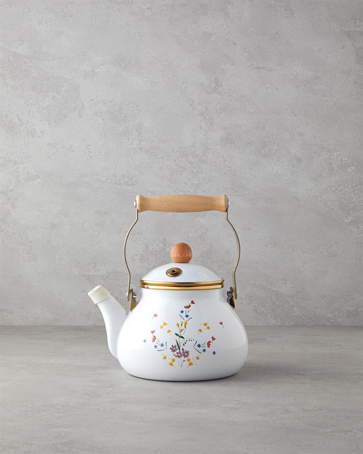 Floral Symphony Emaye Demlik 2 Litre Beyaz