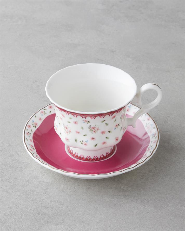 Florana New Bone China 4 Parça 2 Kişilik Çay Fincanı Takımı 220 ml Koyu Pembe