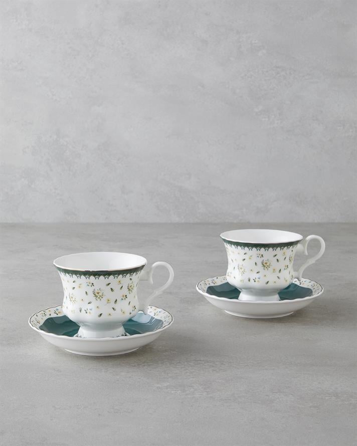 Florana New Bone China 4 Parça 2 Kişilik Çay Fincanı Takımı 220 ml Yeşil