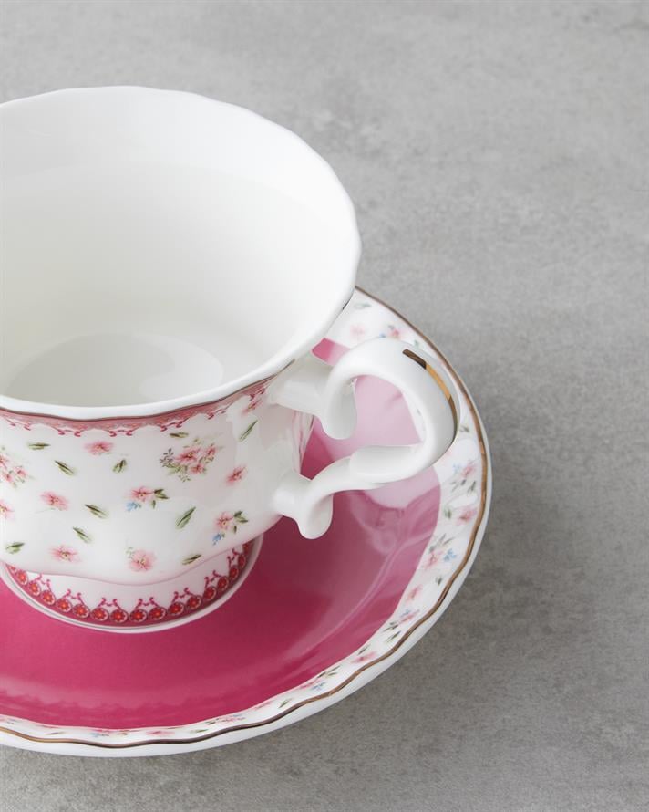 Florana New Bone China 4 Parça 2 Kişilik Çay Fincanı Takımı 220 ml Koyu Pembe