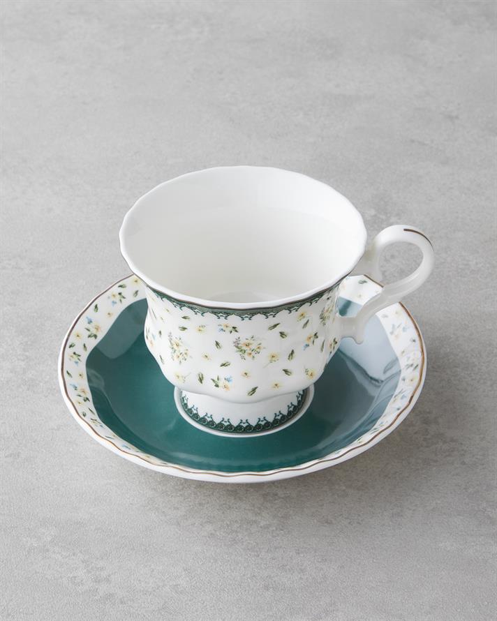 Florana New Bone China 4 Parça 2 Kişilik Çay Fincanı Takımı 220 ml Yeşil