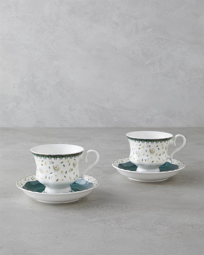 Florana New Bone China 4 Parça 2 Kişilik Çay Fincanı Takımı 220 ml Yeşil