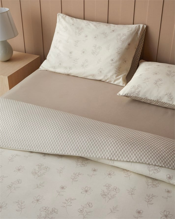 Florencea Pamuk Çift Kişilik ÇarşaflıNevresim Takımı 200x220 cm Açık Kahverengi