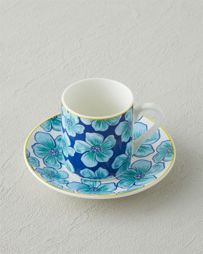 Florentia New Bone China 4 Parça 2 Kişilik Kahve Fincan Takımı 80 ml Mavi