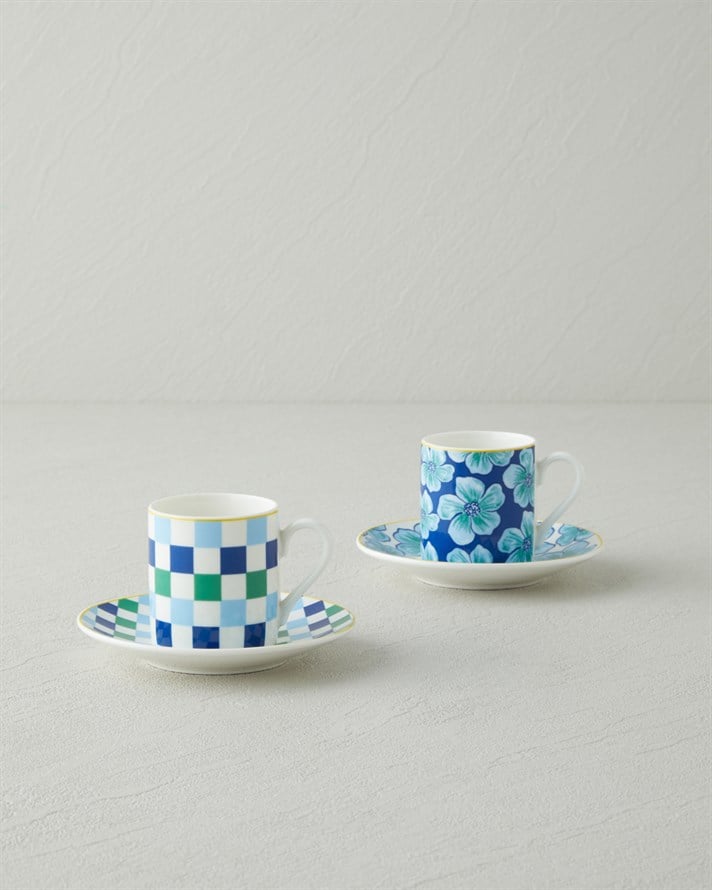 Florentia New Bone China 4 Parça 2 Kişilik Kahve Fincan Takımı 80 ml Mavi