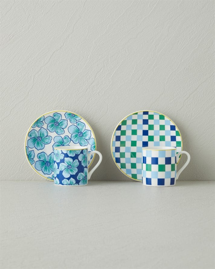 Florentia New Bone China 4 Parça 2 Kişilik Kahve Fincan Takımı 80 ml Mavi