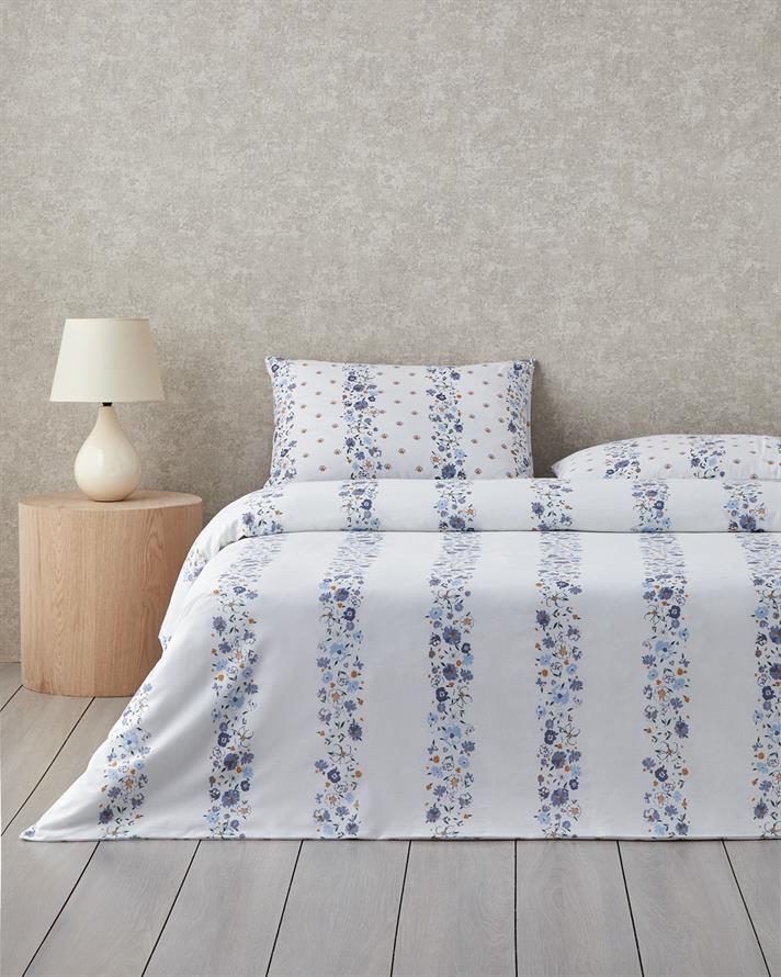 Floret Line Pamuk Çift Kişilik Çarşaflı Nevresim Takımı 200x220 cm Mavi
