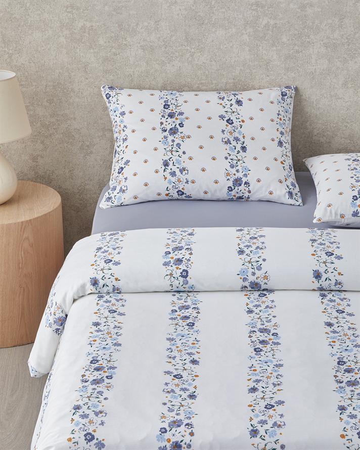 Floret Line Pamuk Çift Kişilik Çarşaflı Nevresim Takımı 200x220 cm Mavi