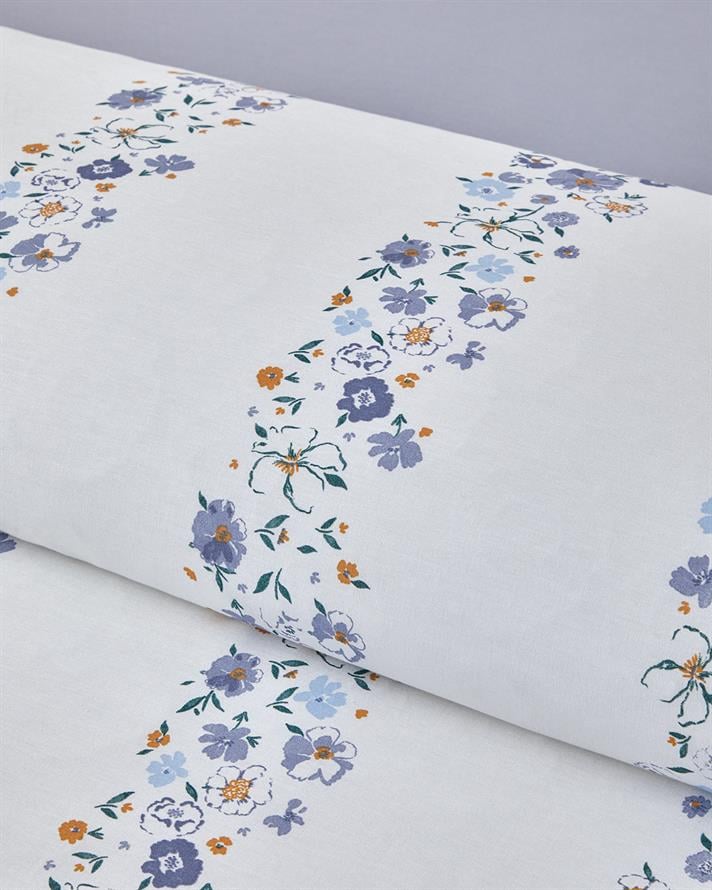 Floret Line Pamuk Tek Kişilik Çarşaflı Nevresim Takımı 160x220 cm Mavi