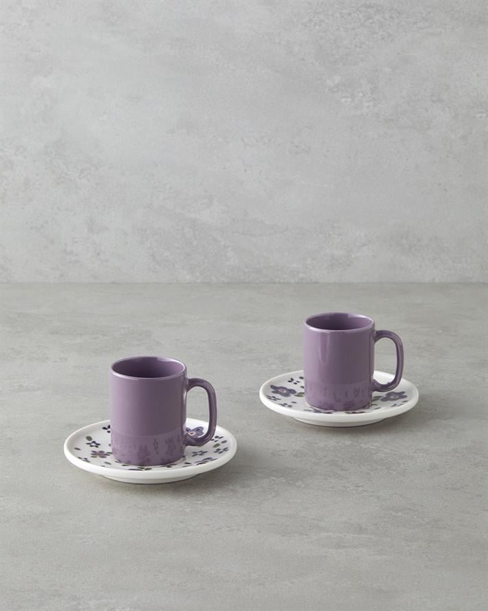 Floretta Bone Porselen 4 Parça 2 Kişilik Kahve Fincan Takımı 90 ml Mor