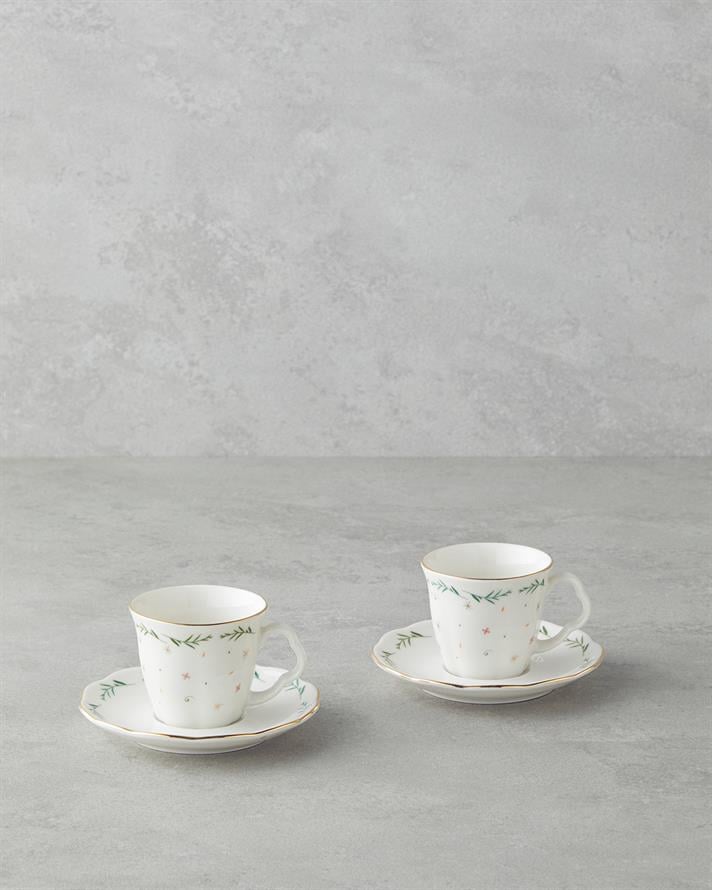 Floria Bone Porselen 4 Parça 2 Kişilik Kahve Fincan Takımı 80 ml Renkli