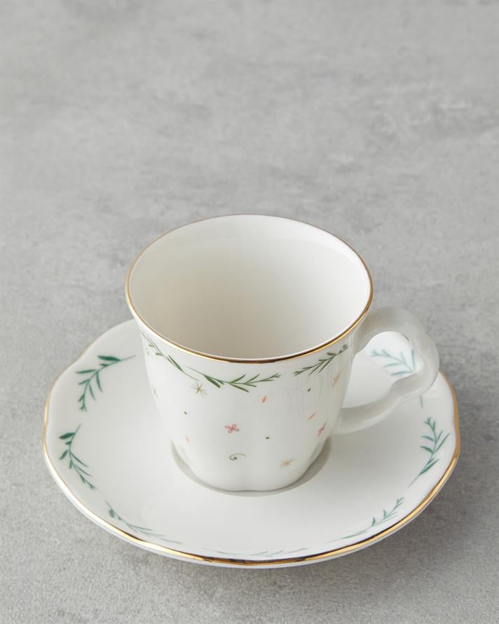 Floria Bone Porselen 4 Parça 2 Kişilik Kahve Fincan Takımı 80 ml Renkli