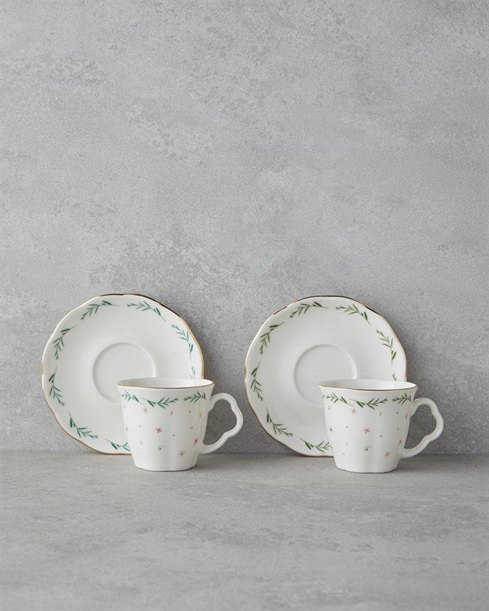 Floria Bone Porselen 4 Parça 2 Kişilik Kahve Fincan Takımı 80 ml Renkli