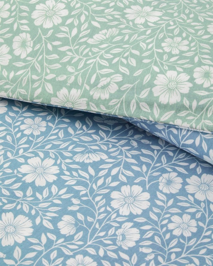 Floria Kolay Ütülenir Çift Kişilik Nevresim Takımı 200x220 cm Mavi - Yeşil