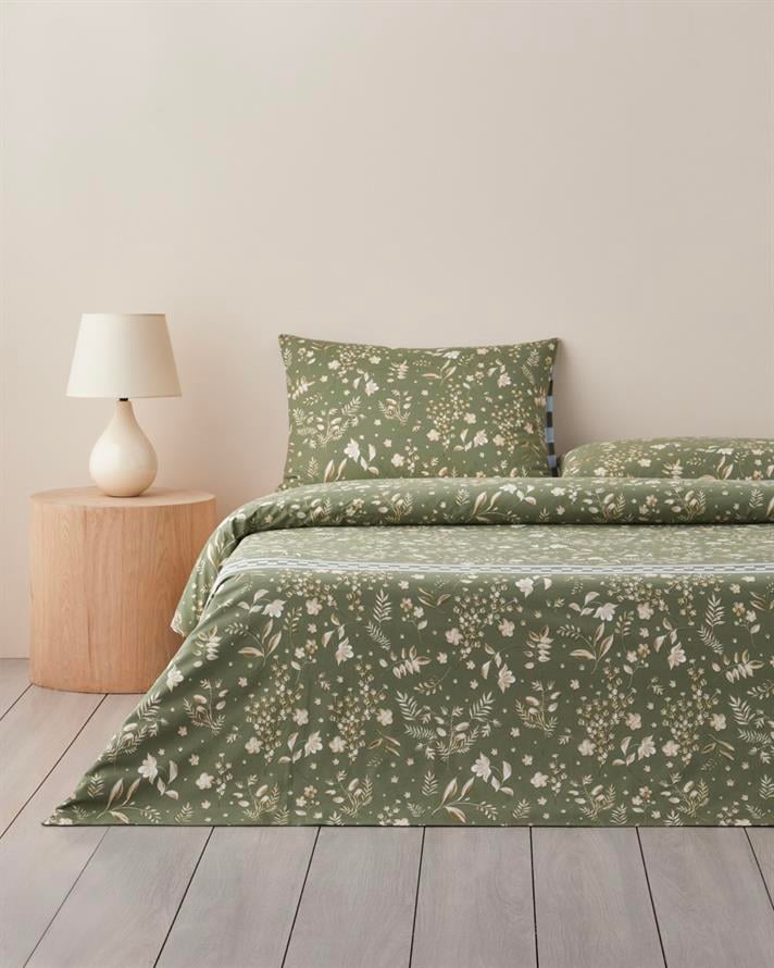 Florish Pamuk Tek Kişilik Nevresim Takımı 160x220 cm Yeşil