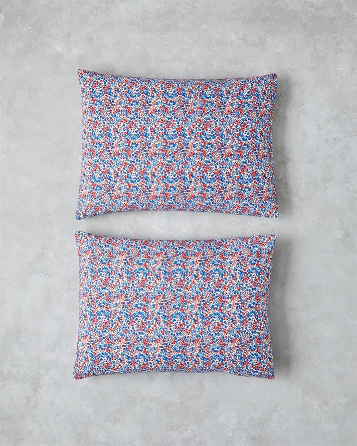 Flower Blast Kolay Ütülenir 2li Yastık Kılıfı 50x70 cm Kırmızı - Mavi