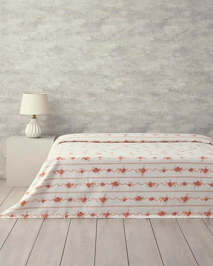 Flower Line Çift Kişilik Pike 200x220 cm Turuncu