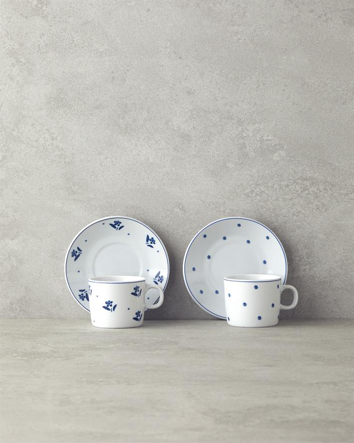 Flower Touch Porselen 4 Parça 2 Kişilik Kahve Fincan Takımı Lacivert