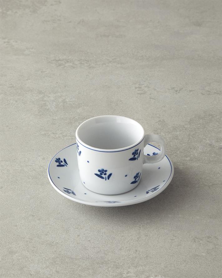 Flower Touch Porselen 4 Parça 2 Kişilik Kahve Fincan Takımı Lacivert