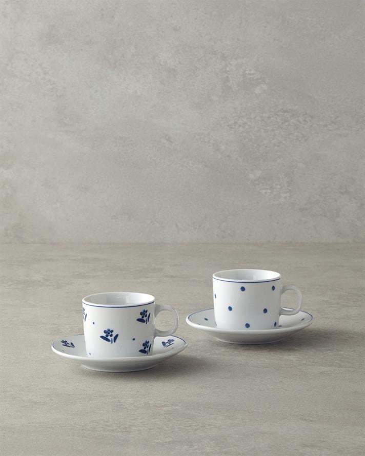 Flower Touch Porselen 4 Parça 2 Kişilik Kahve Fincan Takımı Lacivert