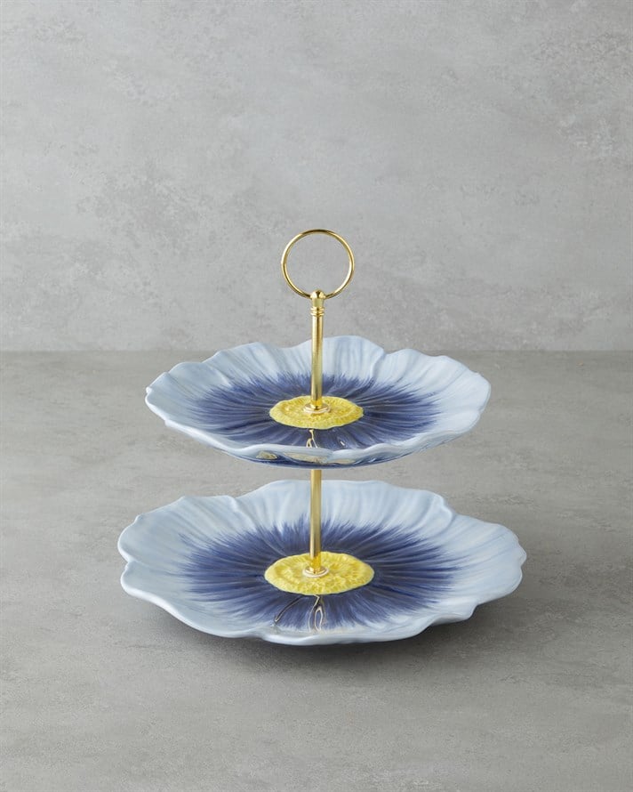 Flowerella Dolomite Katlı Servis 21+26 cm Mavi