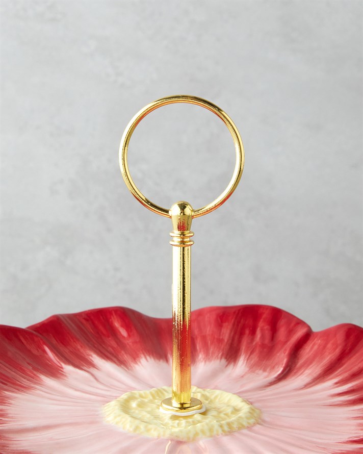 Flowerella Dolomite Katlı Servis 21+26 cm Kırmızı-Pembe