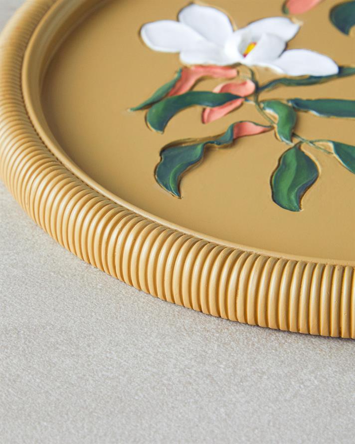 Flowers Polyresin Duvar Aksesuarı Bej