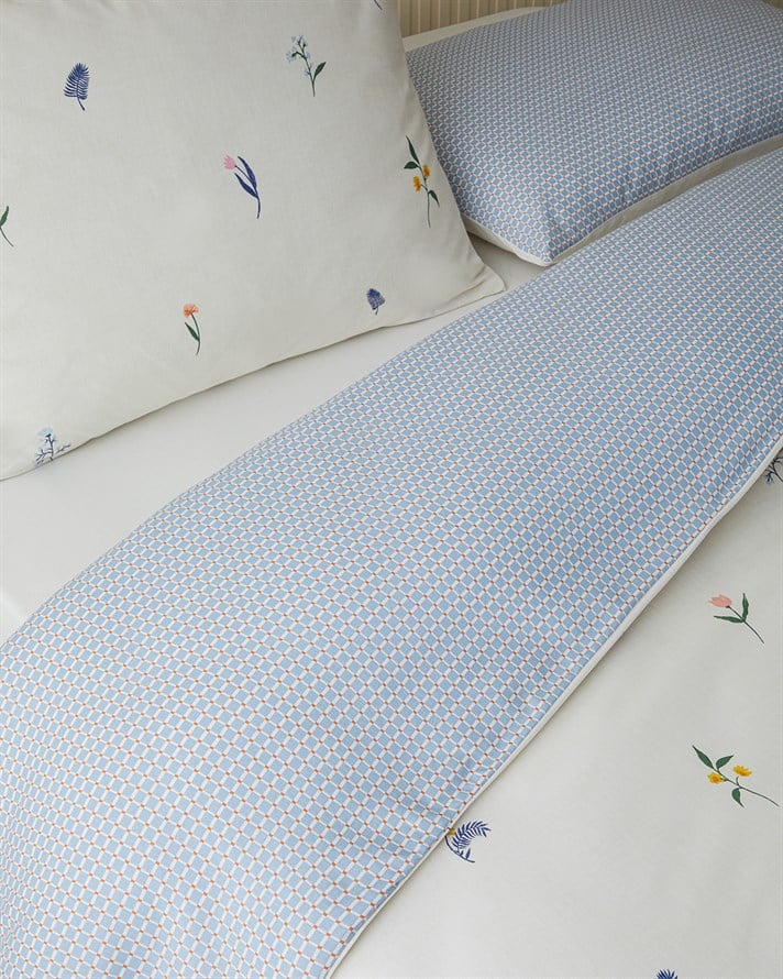 Flowery Kolay Ütülenir Çift Kişilik Çarşaflı Nevresim Takımı 200x220 cm Mavi - Yeşil