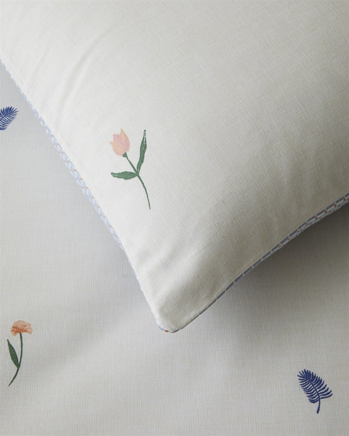 Flowery Kolay Ütülenir Tek Kişilik Çarşaflı Nevresim Takımı 160x220 cm Mavi - Yeşil