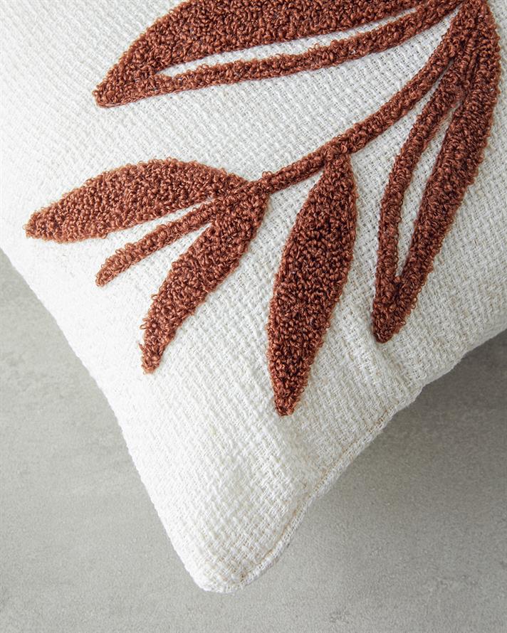 Foglie Punch Nakışlı Kırlent Kılıfı 45x45 cm Ekru