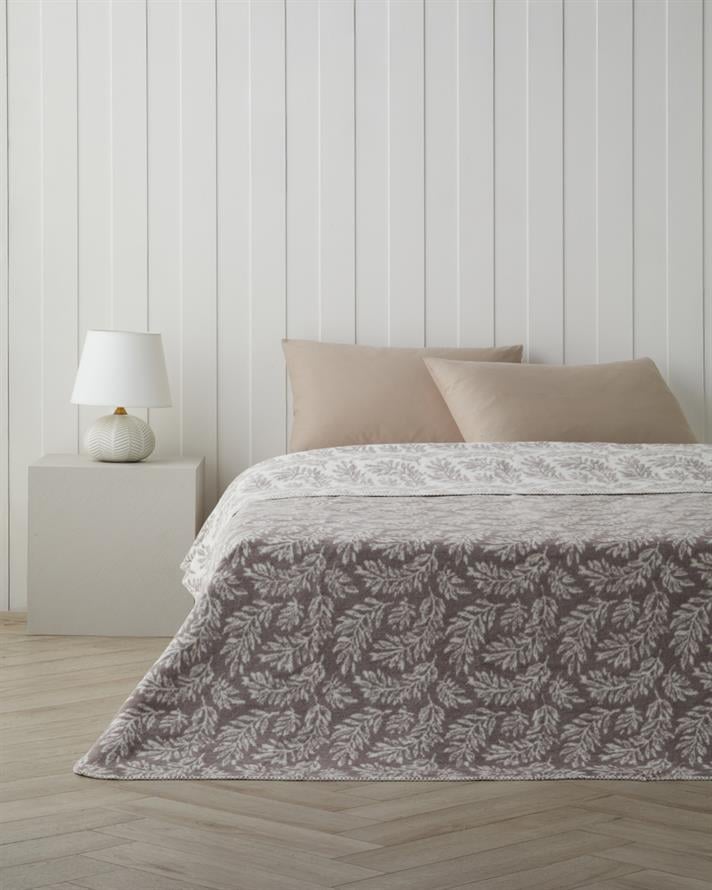 Foliage Pamuk Akrilik Çift Kişilik Battaniye 200x220 cm Çakıl Taşı