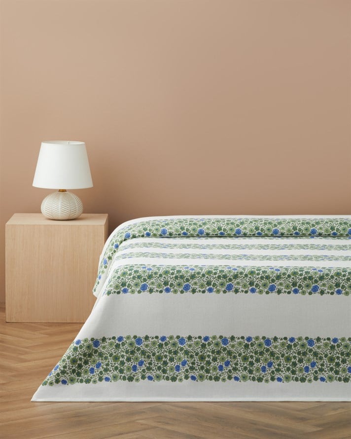 Forest Blossom Baskılı Pamuklu Çift Kişilik Pike 200x220 cm Yeşil